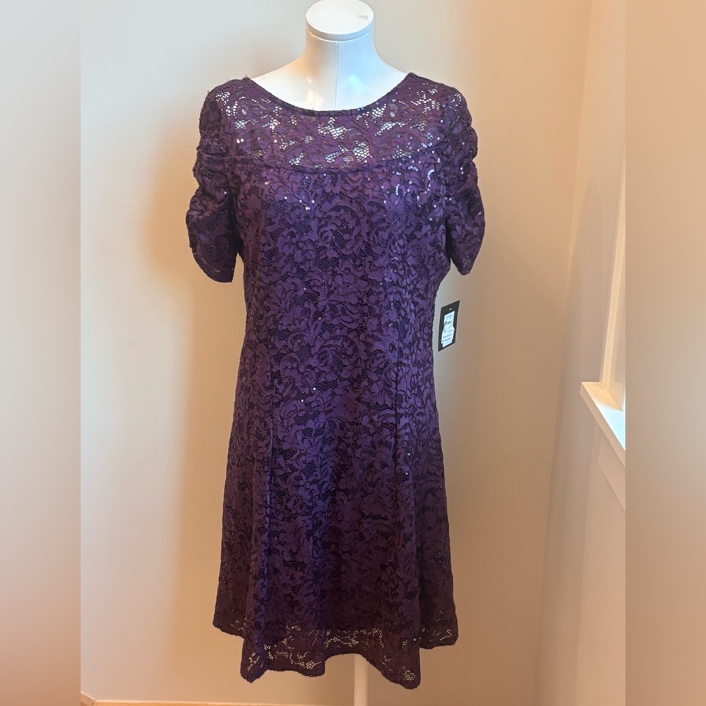 MARINA Deep Purple Lace Midi Dress